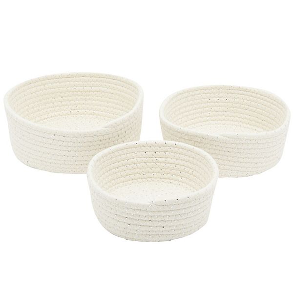 Woven Rope White Storage Baskets, Set of 3 for Organizing (3 Assorted