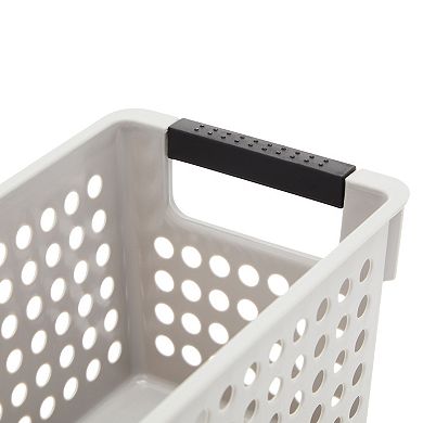 Grey Plastic Baskets with Handles for Bathroom, Laundry Room, Closet Organization (4 Pack)
