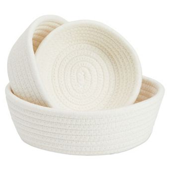 3 pc Small Cotton Rope Woven Storage Basket Set, White Nesting Bins for Organizing Shelves, Montessori Classroom (3 Sizes)