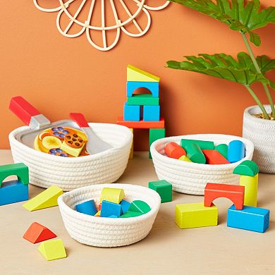 3-Piece Small Cotton Rope Woven Storage Basket Set, White Nesting Bins for Organizing Shelves, Montessori Classroom (3 Sizes)