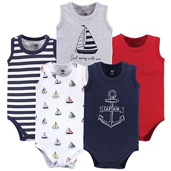 Hudson Baby Infant Boy Cotton Sleeveless Bodysuits 5 pk Captain, 18-24 Months
