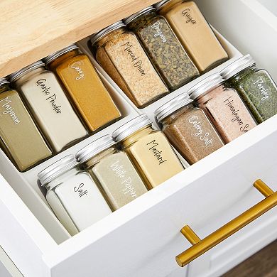 Talented Kitchen 2 Spice Drawer Organizer with Jars and Labels Set