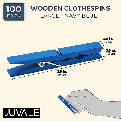 Juvale Clothespins for Hanging (4 in, Navy Blue, 100 Pack)