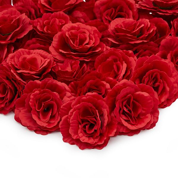 Artificial Red Rose Silk Flower Head for Crafts, Wedding Decor (3.5 In
