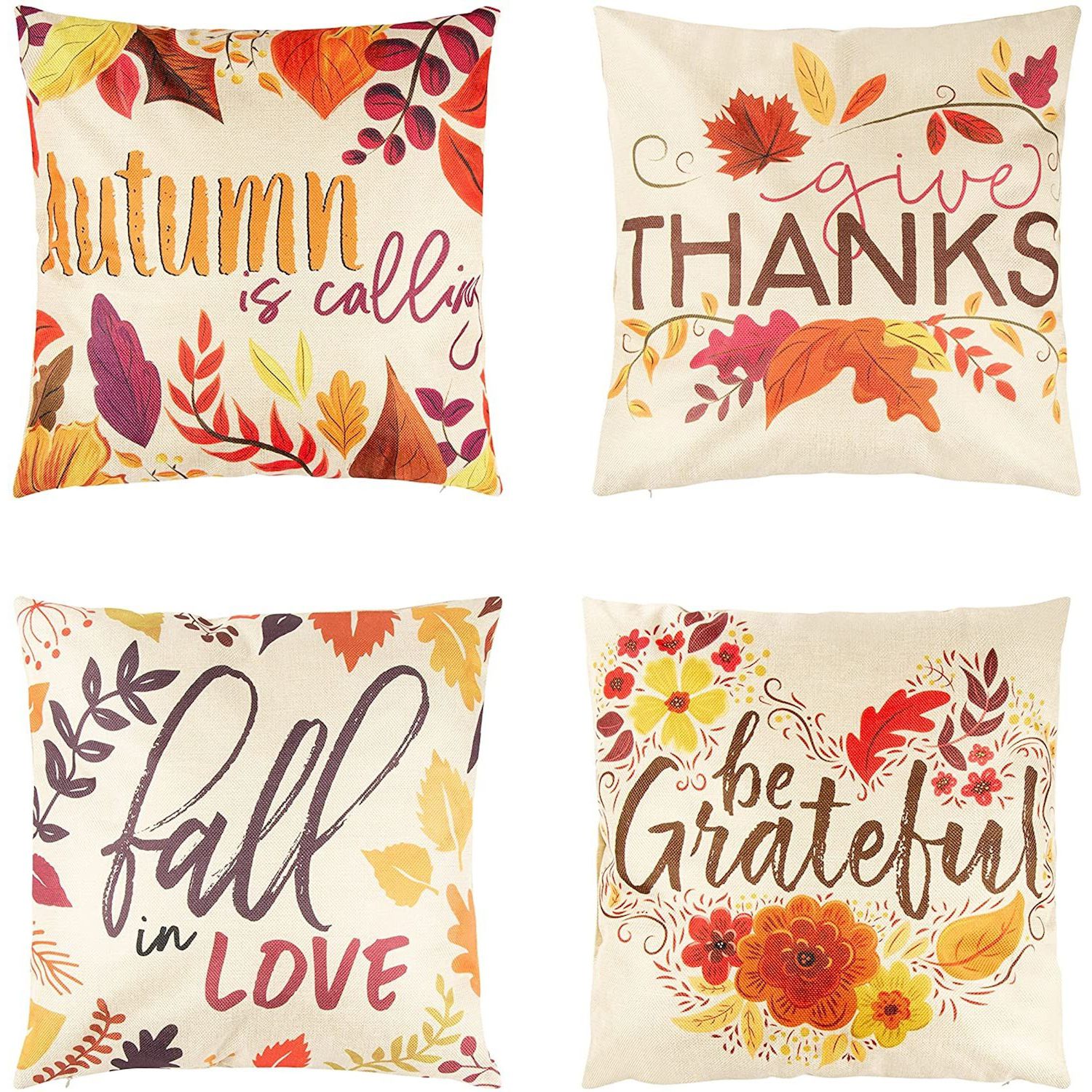 G128 18 x 18 in Fall Pumpkin Thankful Waterproof Pillow, Set of 4