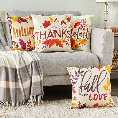 Set of 4 Thanksgiving Throw Pillow Covers with Seasonal Fall Quotes 4 Autumn Designs 17 x