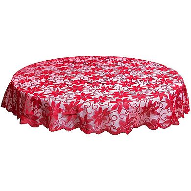 Poinsettia Tablecloth for Christmas Party (72 in, Red, Round)