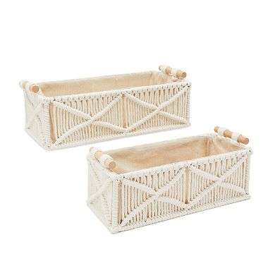 Macrame Basket Storage for Bohemian Style Home Decor and Nursery (2 Sizes, White, 2 Pack)