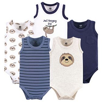 Hudson Baby Infant Boy Cotton Sleeveless Bodysuits 5 pk Sloth, 0-3 Months