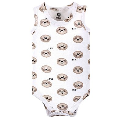 Hudson Baby Infant Boy Cotton Sleeveless Bodysuits 5pk, Sloth, 0-3 Months