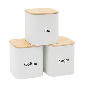 3 pc Kitchen Canister Set, Coffee, Sugar, Tea Containers With Bamboo Lids, 48 Oz