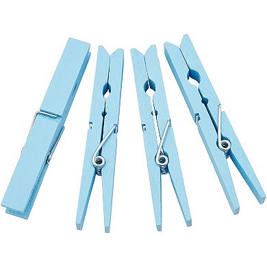 Juvale Wooden Clothespins for Baby Shower and Hanging (4-inch, Blue, 100-Pack)