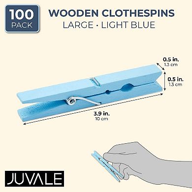 Juvale Wooden Clothespins for Baby Shower and Hanging (4-inch, Blue, 100-Pack)