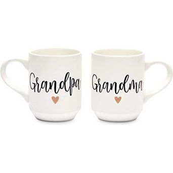 2-Pack White Ceramic Coffee Mugs, Grandma and Grandpa