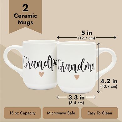 2-Pack White Ceramic Coffee Mugs, Grandma and Grandpa