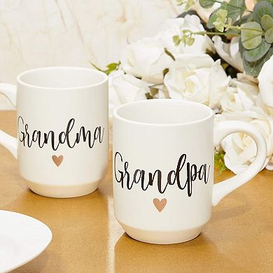 2-Pack White Ceramic Coffee Mugs, Grandma and Grandpa