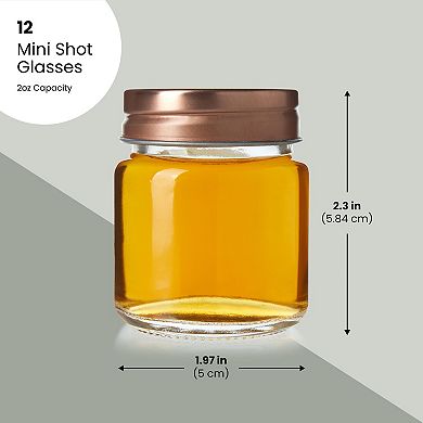 12-Pack Mason Jar Shot Glasses with Lids, Glasses for Ginger Shots, Cocktails