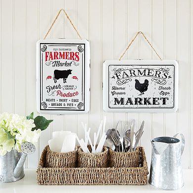 Set of 3 Wicker Round Storage Baskets for Shelves with Rectangular Tray, Brown