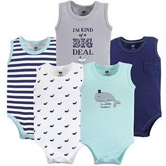 Hudson Baby Infant Boy Cotton Sleeveless Bodysuits 5 pk Whale, 0-3 Months