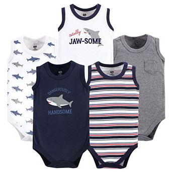 Hudson Baby Infant Boy Cotton Sleeveless Bodysuits 5 pk Shark, 3-6 Months