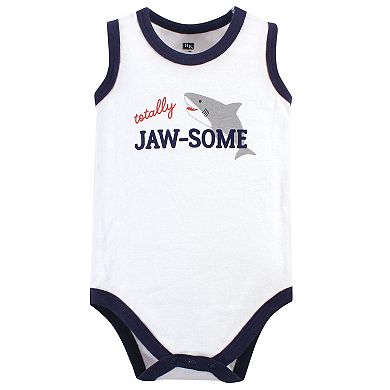 Hudson Baby Infant Boy Cotton Sleeveless Bodysuits 5pk, Shark, 3-6 Months