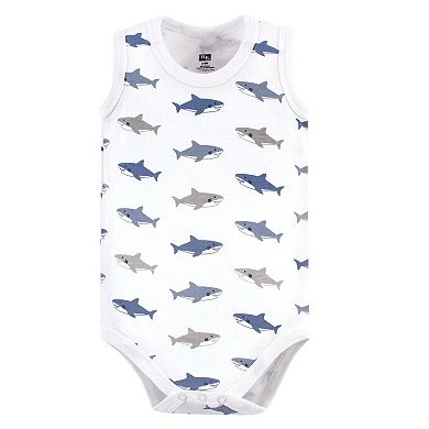 Hudson Baby Infant Boy Cotton Sleeveless Bodysuits 5pk, Shark, 3-6 Months
