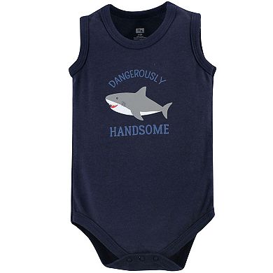 Hudson Baby Infant Boy Cotton Sleeveless Bodysuits 5pk, Shark, 3-6 Months