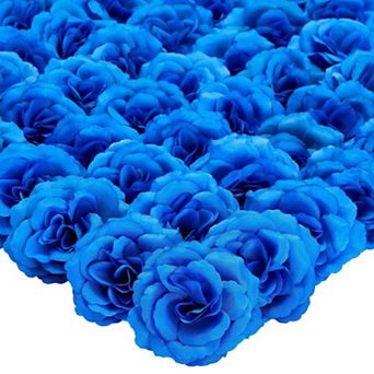 50 Pack Royal Blue Roses Artificial Flowers Bulk, 3" Stemless Fake Silk Roses
