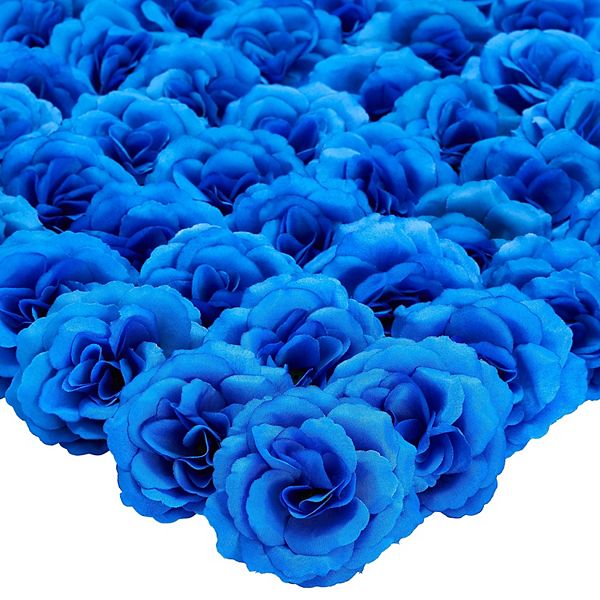 50 Pack Royal Blue Roses Artificial Flowers Bulk, 3" Stemless Fake Silk