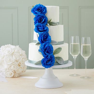 50 Pack Royal Blue Roses Artificial Flowers Bulk, 3" Stemless Fake Silk Roses