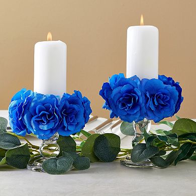50 Pack Royal Blue Roses Artificial Flowers Bulk, 3" Stemless Fake Silk Roses