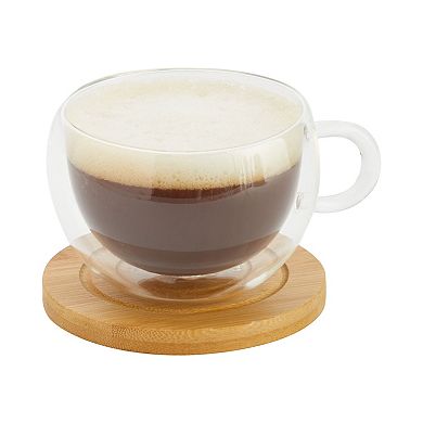 Set of 6 Wood Coasters with Holder for Coffee Table, Hot Drinks, Housewarming Gifts (4.3 Inches)