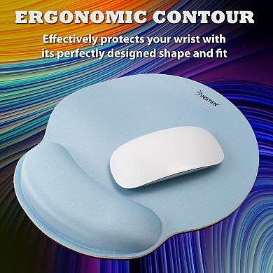 Blue Mouse Pad with Wrist Support Rest, Non-Slip Rubber Base for Gaming Home Office, Ergonomic Support, Pain Relief Memory Foam