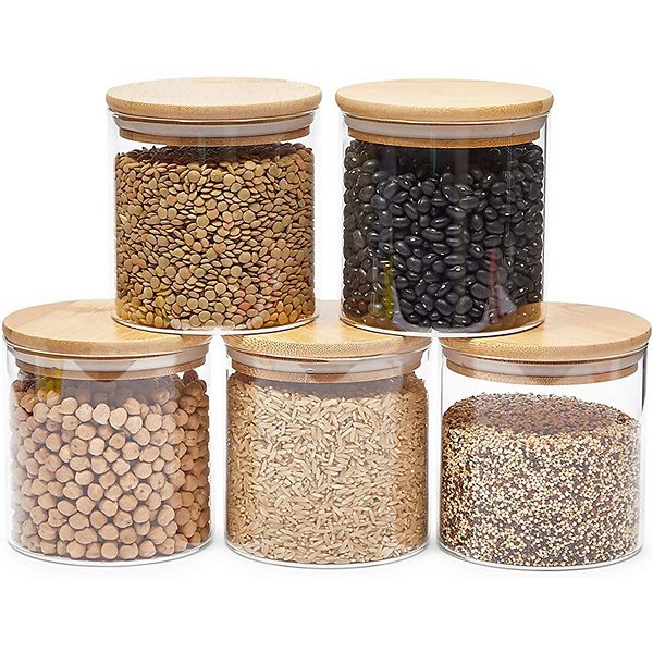 Glass Canisters with Airtight Lids for Pantry Storage (4 x 4.13 In, 5 Pack)