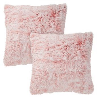 2x Throw Pillows Covers Fluffy Faux Fur Blush Pink For Fuzzy Home Decor 20x20 In