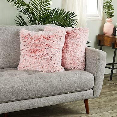 2x Throw Pillows Covers Fluffy Faux Fur Blush Pink For Fuzzy Home Decor 20x20 In