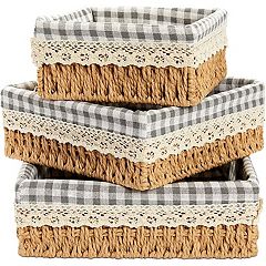 3-Pack 9 inch Square Wicker Storage Baskets with Liners - Small