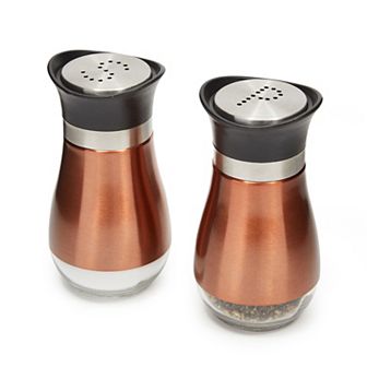 Gold Stainless Steel Salt and Pepper Shakers with Glass Bottom, Refillable (2 pc Set)