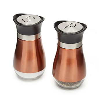 Gold Stainless Steel Salt and Pepper Shakers with Glass Bottom, Refillable (2 pc Set)