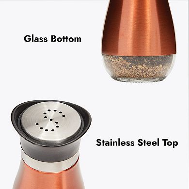 Gold Stainless Steel Salt and Pepper Shakers with Glass Bottom, Refillable (2 Piece Set)