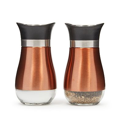 Gold Stainless Steel Salt and Pepper Shakers with Glass Bottom, Refillable (2 Piece Set)