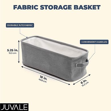 Gray Jute Fabric Storage Bin Basket Container Organizer Rectangular 16"x6"x5.25"