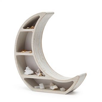 Wood Crescent Moon Shelf, Rustic White Home Decorations (10 x 10.2 x 2 in