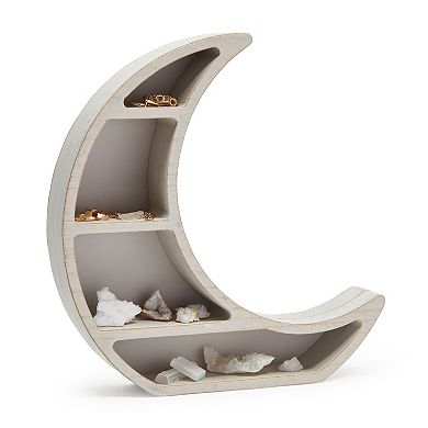 Wood Crescent Moon Shelf, Rustic White Home Decorations (10 x 10.2 x 2 In)