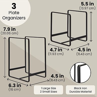 3 Piece Plate Organizer For Kitchen Cabinet, Shelf, 2 Sizes For Pots (black)