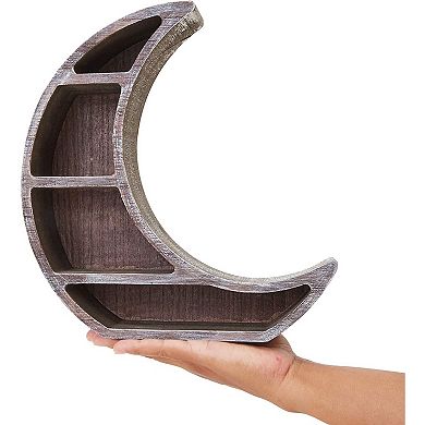 Small Wooden Crescent Moon Shelf for Crystals and Essential Oils, Rustic Home Decor for Nursery (10 x 10.2 x 2 In)