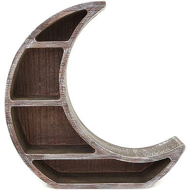 Small Wooden Crescent Moon Shelf for Crystals and Essential Oils, Rustic Home Decor for Nursery (10 x 10.2 x 2 In)