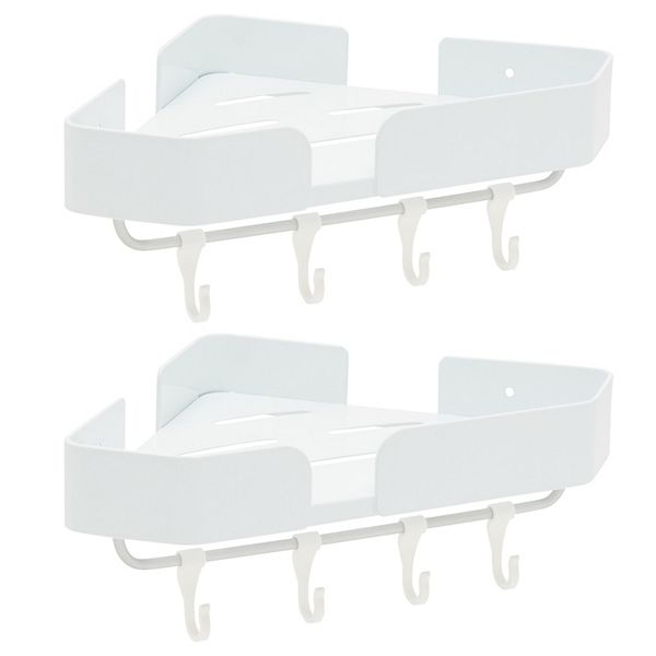 Bathroom Corner Shelves with Hooks, Wall Mounted Shower Caddy Shelf