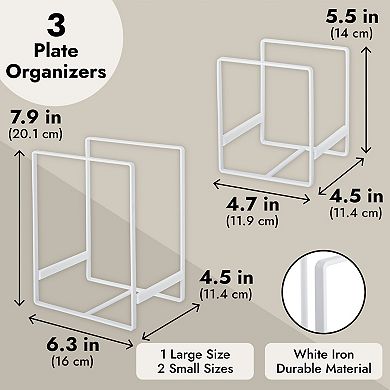 3 Piece Plate Organizer For Kitchen Cabinet, 2 Sizes For Pots, Pans (white)