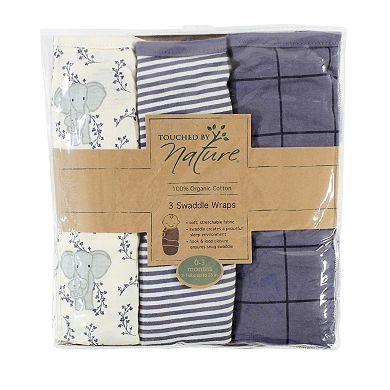 Touched by Nature Baby Boy Organic Cotton Swaddle Wraps, Elephant